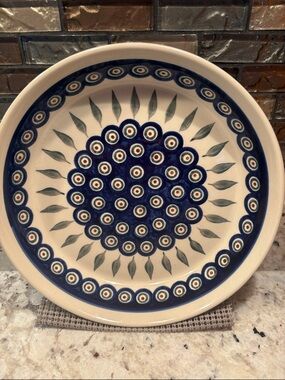 Hand-Painted Ceramic Serving Platter in Navy Blue and Cream